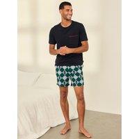 Chelsea Peers Mens Midnight Serenade Printed Drawcord Short Pyjama Set - Green