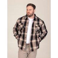 D555 Mens Tan Check Shacket Overshirt With Pockets - Brown