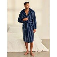 Chelsea Peers Mens Hooded Fleece Stripe Dressing Gown - Dark Blue