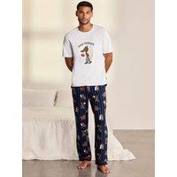 Chelsea Peers Mens Nap Bandit Graphic T-Shirt & Long Pyjama Set - Dark Blue