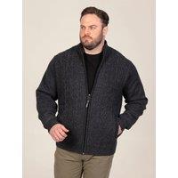 D555 Mens Big & Tall Cable Knit Bonded Lined Zip Through Cardigan - Charcoal