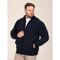 D555 Mens Big & Tall Chenille Herringbone Zip Through Cardigan - Navy