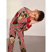 Chelsea Peers Girls Christmas Chip & Friends Stripe Print Long Pyjama Set - Red