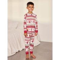 Chelsea Peers Kids Christmas Musical Santa Fair Isle Print Long Pyjama Set - White