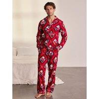Chelsea Peers Men'S Long Button Up Set, Cotton - Red