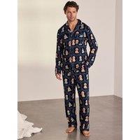 Chelsea Peers Mens Classic Button Up Stretch Pyjama Set - Dark Blue