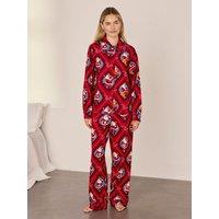 Chelsea Peers Womens Christmas Musical Santa'S Songbook Print Button-Through Pyjama Set - Red