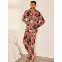 Chelsea Peers Mens Chip & Friends Stripe Print Long Pyjama Set - Red