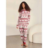 Chelsea Peers Womens Christmas Musical Santa Fair Isle Print Long Pyjama Set - White