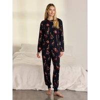 Chelsea Peers Womens Christmas Giraffe Print Long Pyjama Set - Dark Blue