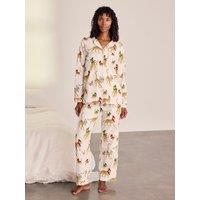 Chelsea Peers Womens Maternity Cotton Popper-Front Long Pyjama Set - Off White