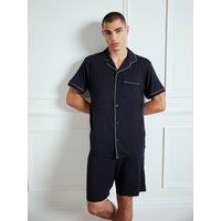 Chelsea Peers Mens Modal Button Up Short Pyjama Set - Dark Blue