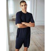 Chelsea Peers Mens Modal Crew Neck Short Pyjama Set - Dark Blue