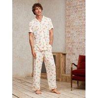 Chelsea Peers Mens Dinosaur Print Button-Through Long Pyjama Set - White