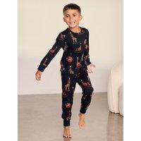 Chelsea Peers Kids Christmas Giraffe Print Long Pyjama Set - Dark Blue