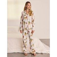 Chelsea Peers Womens Ice Skating Leopards Print Long Pyjama Set - White