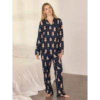 Chelsea Peers Womens Christmas Chip The Cockapoo Print Button Up Pyjama Set - Dark Blue