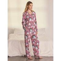 Chelsea Peers Womens Wavy Stripe Disco Ball Print Long Pyjama Set - Pink