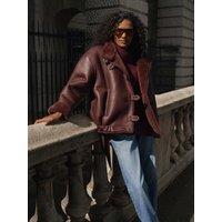Mint Velvet Womens Reversible Faux Fur Funnel Neck Aviator Coat - Burgundy