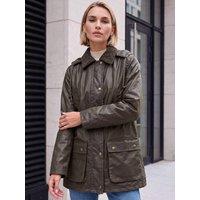 Roman Womens Waxed Textured Heavyweight Longline Coat - Green