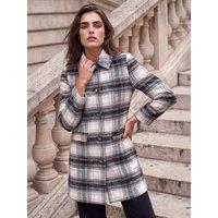 Roman Womens Petite Check Button Coat - Cream
