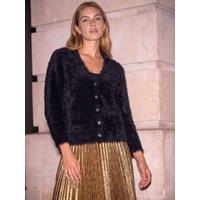 Roman Womens Fluffy Buttoned Cardigan - Black