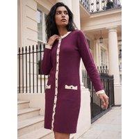 Roman Womens Scallop Trim Button-Through Knit Dress - Purple