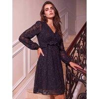 Roman Womens Petite Jacquard Frill Waist Dress - Black