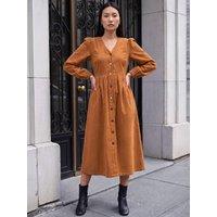Roman Womens Button-Through Fit & Flare Cord Dress - Amber