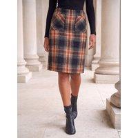 Roman Womens Check Patch Pocket Pencil Skirt - Orange