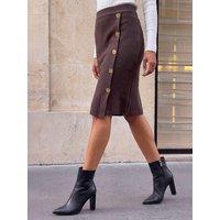 Roman Womens Button Wrap Pencil Skirt - Brown