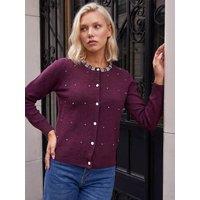 Roman Womens Petite Pearl Embellished Button Cardigan - Red