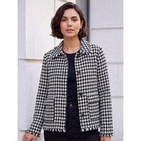 Roman Womens Dogtooth Frayed Button Through Jacket - Black
