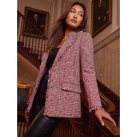 Roman Womens Frayed Boucle Single-Breasted Jacket - Red