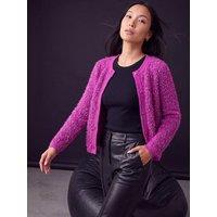 Roman Womens Fluffy Shimmer Buttoned Cardigan - Pink