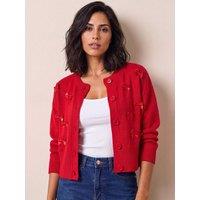 Roman Womens Bow Detail Button Front Cardigan - Red