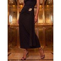 Roman Womens Statement Hardware Wrap Maxi Skirt - Black