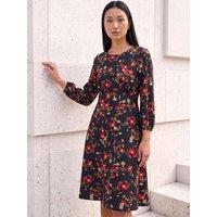 Roman Womens Fit & Flare Floral Print Stretch Short Dress - Red