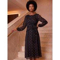 Roman Womens Dobbie Tie Waist Stretch Wrap Dress - Black
