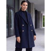 Roman Womens Cosy Double-Breasted Longline Car Coat - Blue