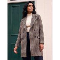 Roman Womens Cosy Check Double Breasted Tailored Car Coat