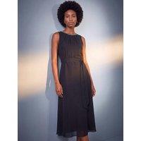 Roman Womens Diamante Trim Pleat Neck Midi Dress - Black