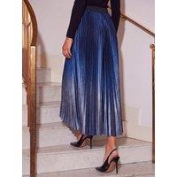 Roman Womens Velvet Ombre Pleated Midi Skirt - Blue