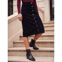 Roman Womens Button Detail Below Knee Cord Skirt - Black