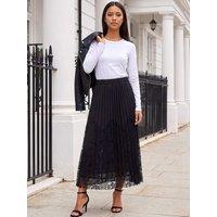 Roman Womens Petite Lace Pleated Midi Skirt - Black