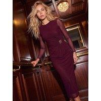 Roman Womens Ruched Statement Midi Dress - Red