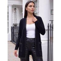 Roman Womens Stud Trim Longline Cardigan - Black