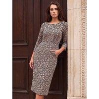 Roman Womens Petite Animal Print Bodycon Midi Dress - Cream