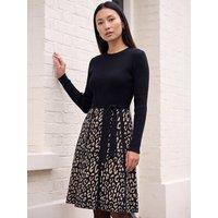 Roman Womens Animal Print Tie Waist Knee Length Dress - White