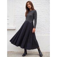 Roman Womens Rib Knit Woven Mix Midi Dress - Grey
